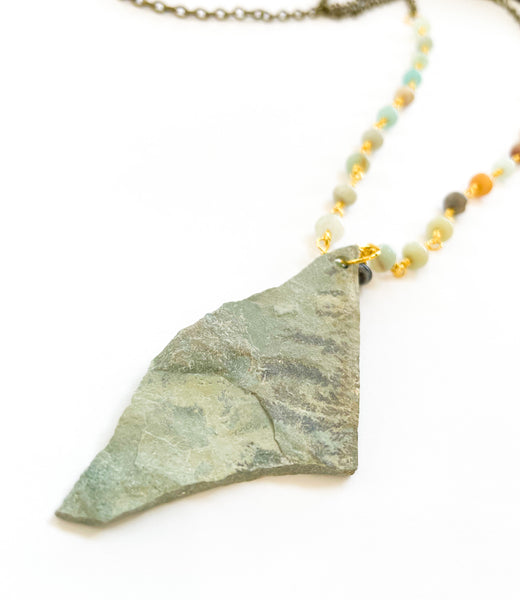 Beach Stone & Green Slate Necklace